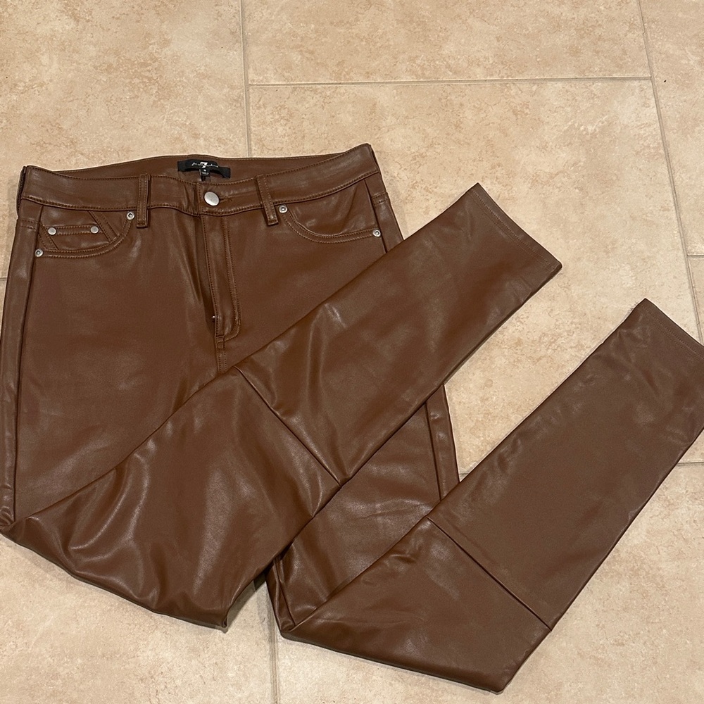 7 for all Mankind Women’s Brown Leather Skinny Jeans